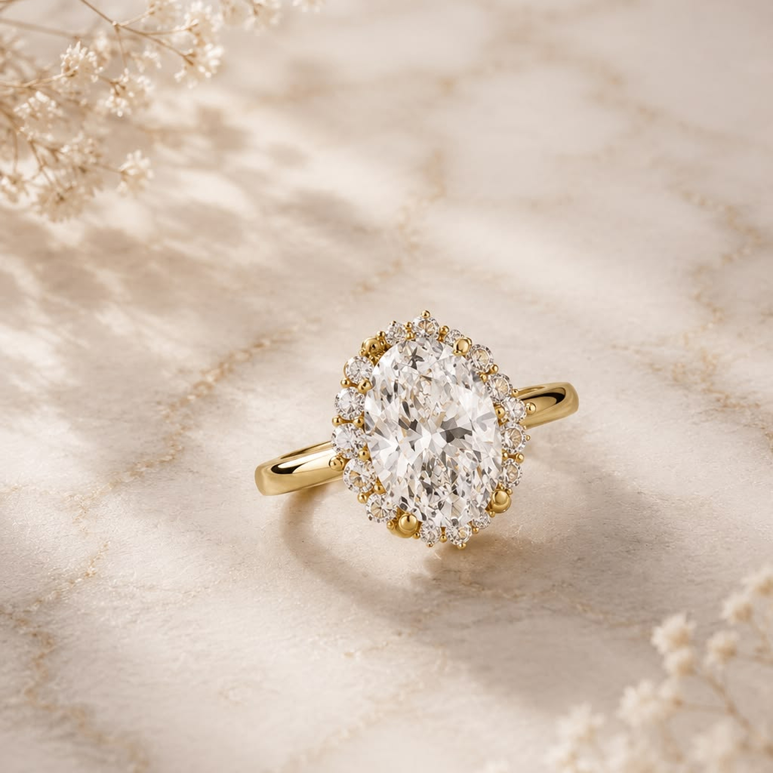 Rough diamond next to a cut diamond